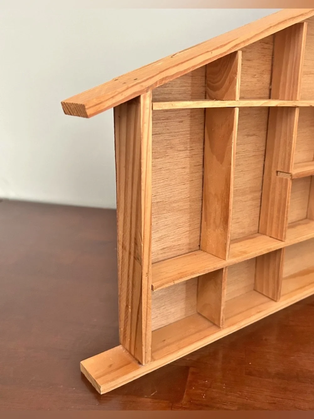 Vintage Wooden House Shelf Trinket Display Handmade Cottagecore Wall Shelf Curio